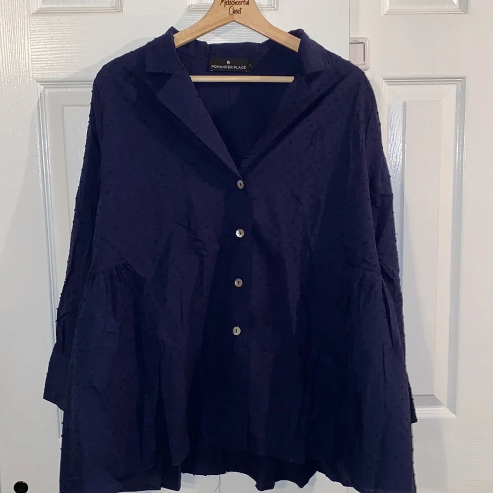 **Last One! Small** Navy Swiss Dot Scarlett Button Down
POMANDER PLACE - Picture 7 of 8